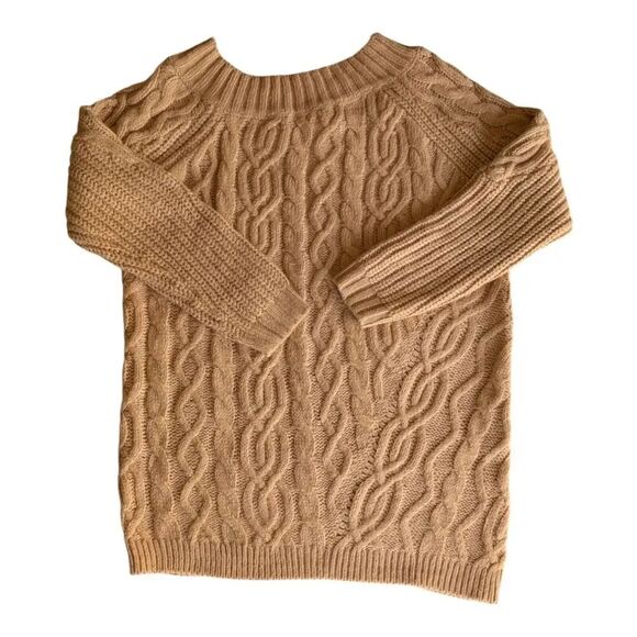 NWT Asos Beige Carmel Long Sleeve Chunky Cable Knit Sweater Mock Neck Women's  8 - Picture 7 of 11